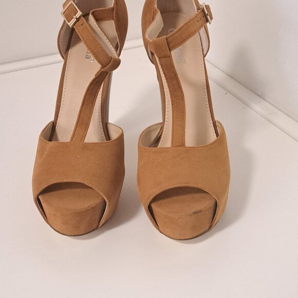 Corrina Tan Suede Platform Wooden Heel Size Misses 9 - Picture 6 of 10